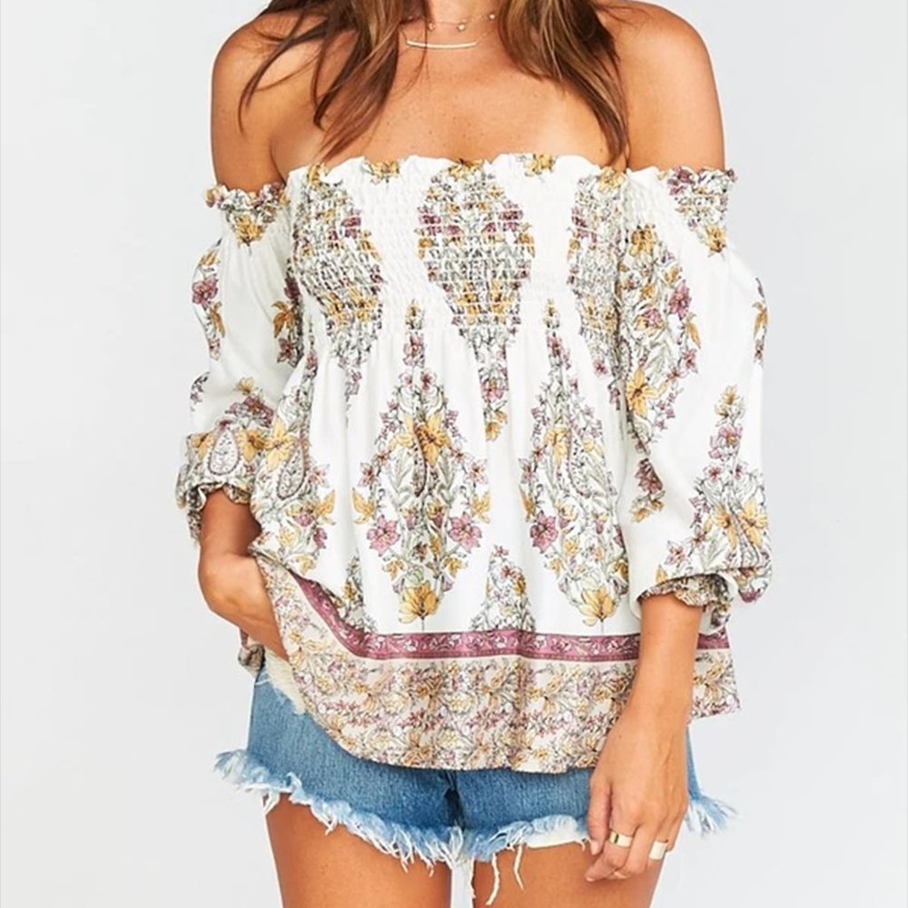 SHOW ME YOUR MUMU RAQUEL PAISLEY SMOCKED TOP SZ XS